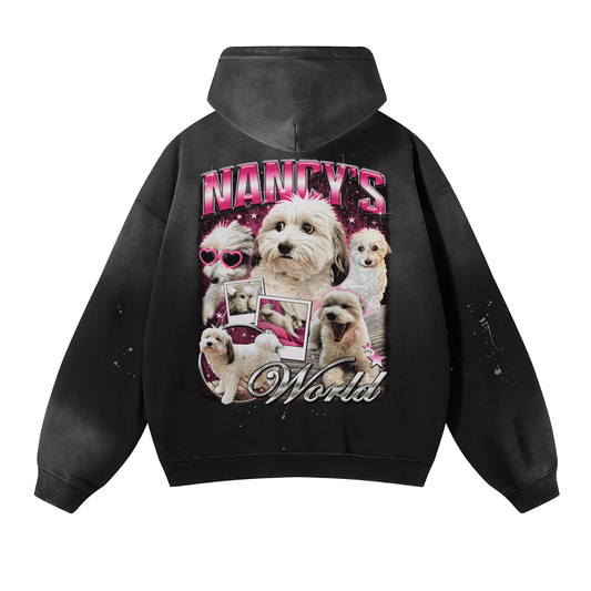 Nancy’s World Vintage Wash Oversized Frayed Fleece Hoodie